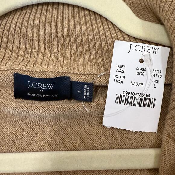 J.Crew HARBOR COTTON Zip Mock Neck Sweater Men’s L Tan Wool Blend Pullover NEW - Picture 5 of 8
